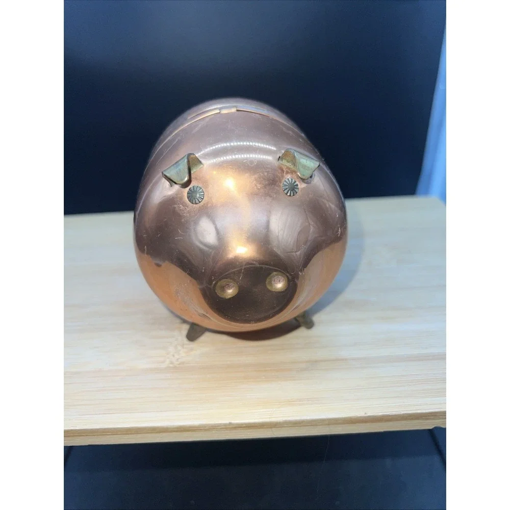 Vintage 1970s Coppercraft Guild Piggy Bank - Copper Brass Feet Pig Coin Bank 5